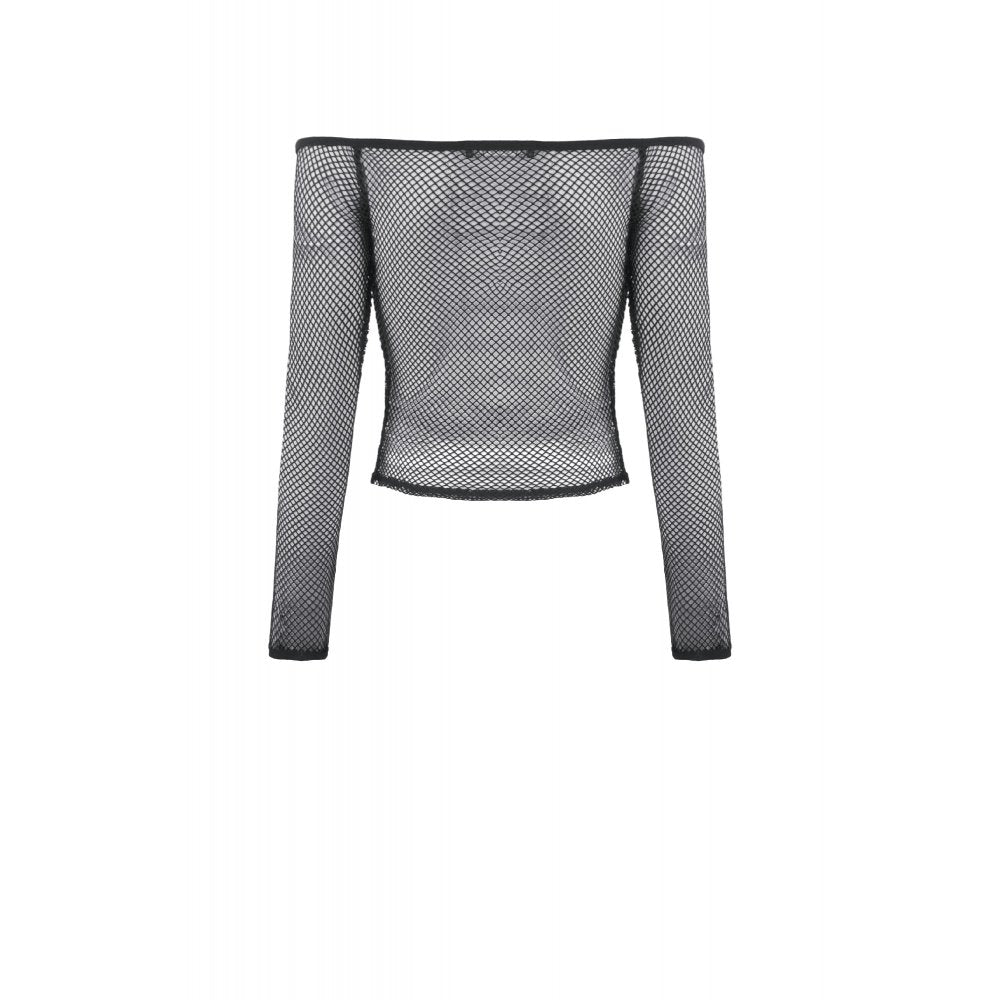Dark in Love Lyra Fishnet Off-Shoulder Gothic Mesh Top – Black