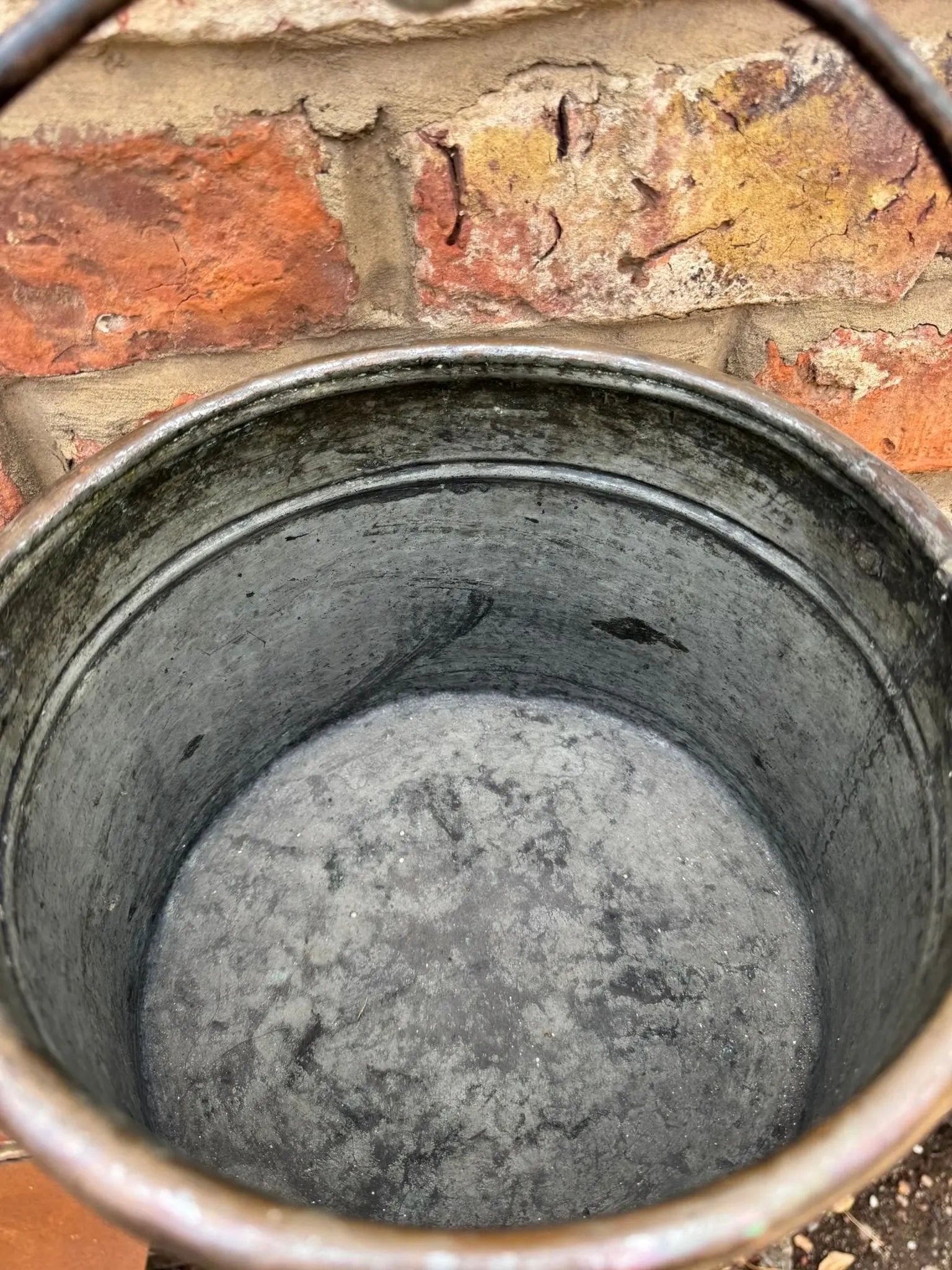 Antique Copper Cauldron Pot with Riveted Iron Handle & Dovetail Planter Pot  B