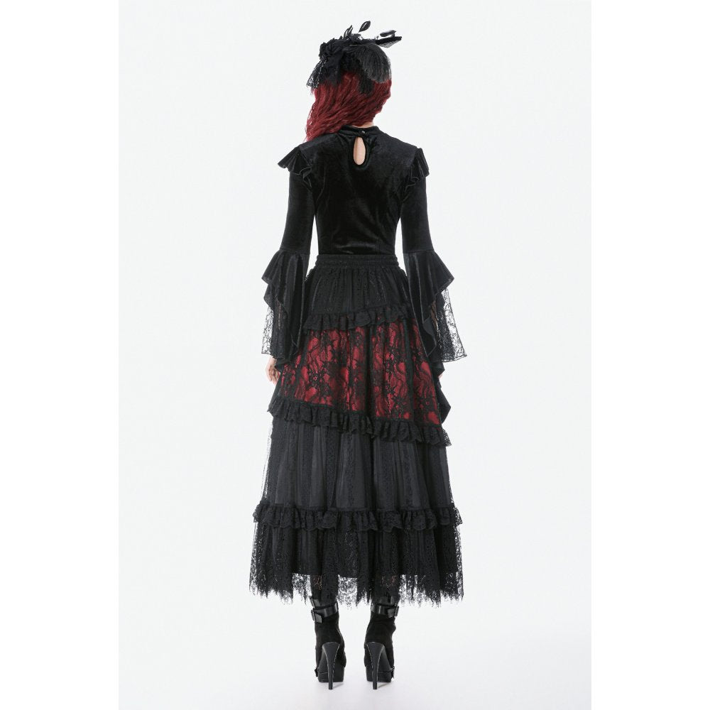 Dark in Love Gothic Velvet Lace High-Neck Top – Victorian Style