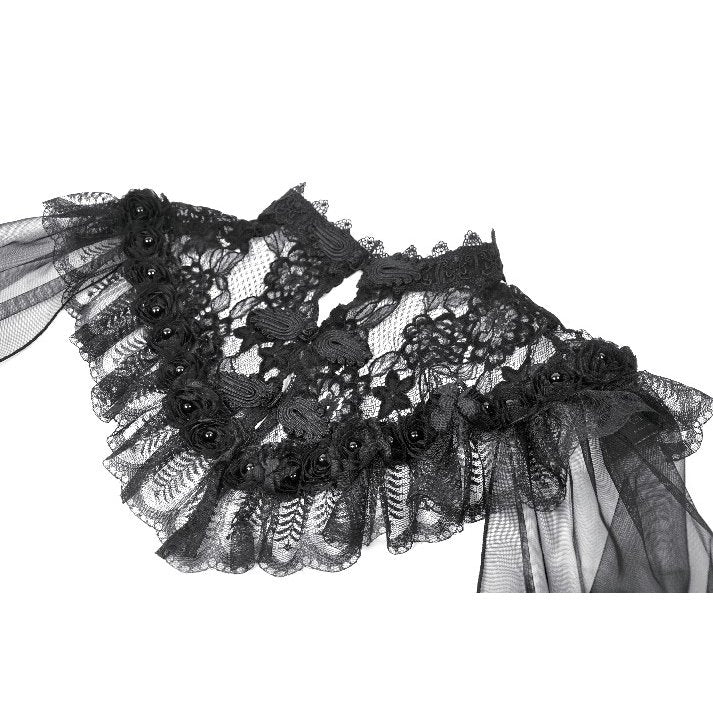 Dark in Love Morwenna Gothic Black Lace Ruffle Capelet with High Collar