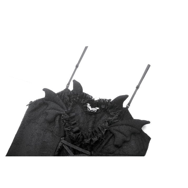 Dark in Love Mortalis Goth Dress – Black Lace-Up Spiderweb Hem