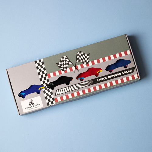 Swole Panda Racing Car Bamboo Socks Gift Box - 4 Pair Men's Set