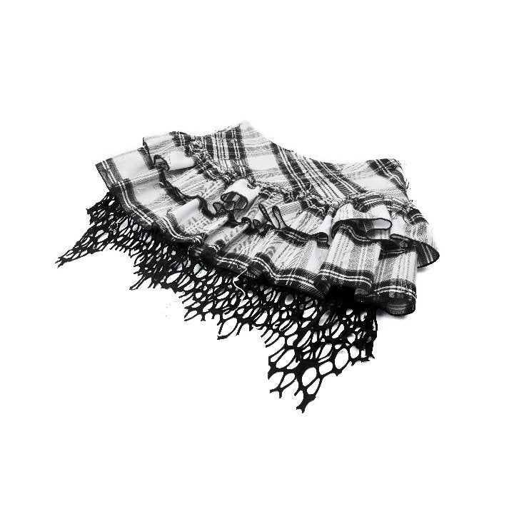 Dark in Love Quinn Punk Checkered Asymmetrical Net Skirt – Black/White