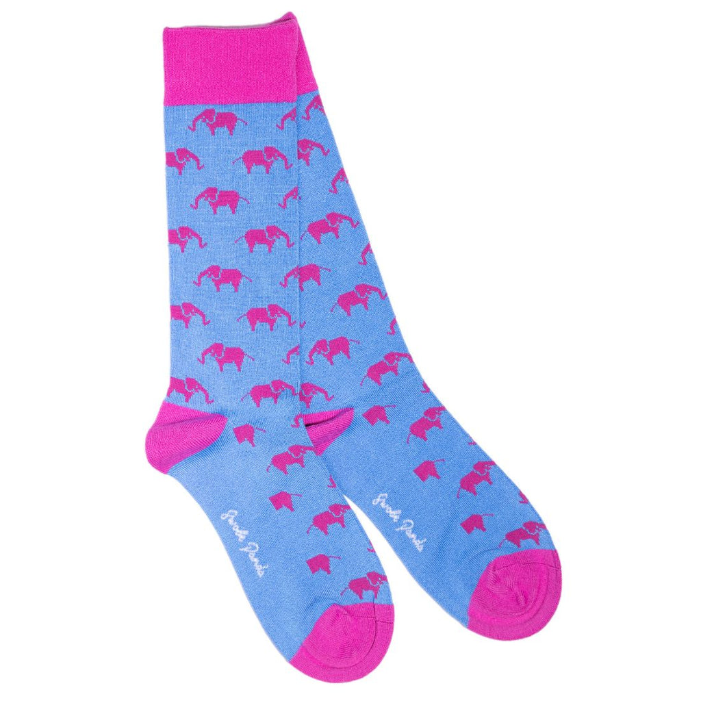 Swole Panda Elephant Bamboo Socks – Blue & Pink Sustainable Men's Socks