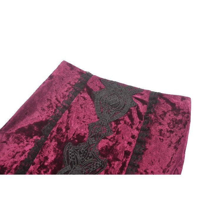 Dark in Love Crimson Queen High-Low Goth Skirt – Burgundy Velvet & Lace