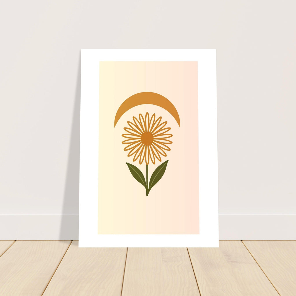 Minimal Flower & Crescent Print - Boho Botanical Poster | Earthy Modern Wall Art