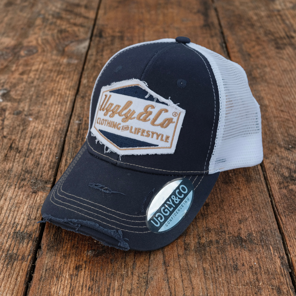 Uggly & Co Night Blue & Gold Distressed Diamond Trucker Hat