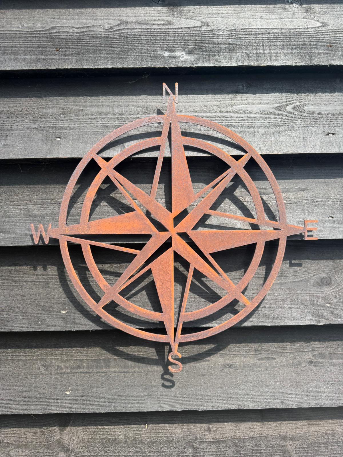 Rustic Metal Compass Wall Art – 50cm Steel Garden Decor | RW Norfolk