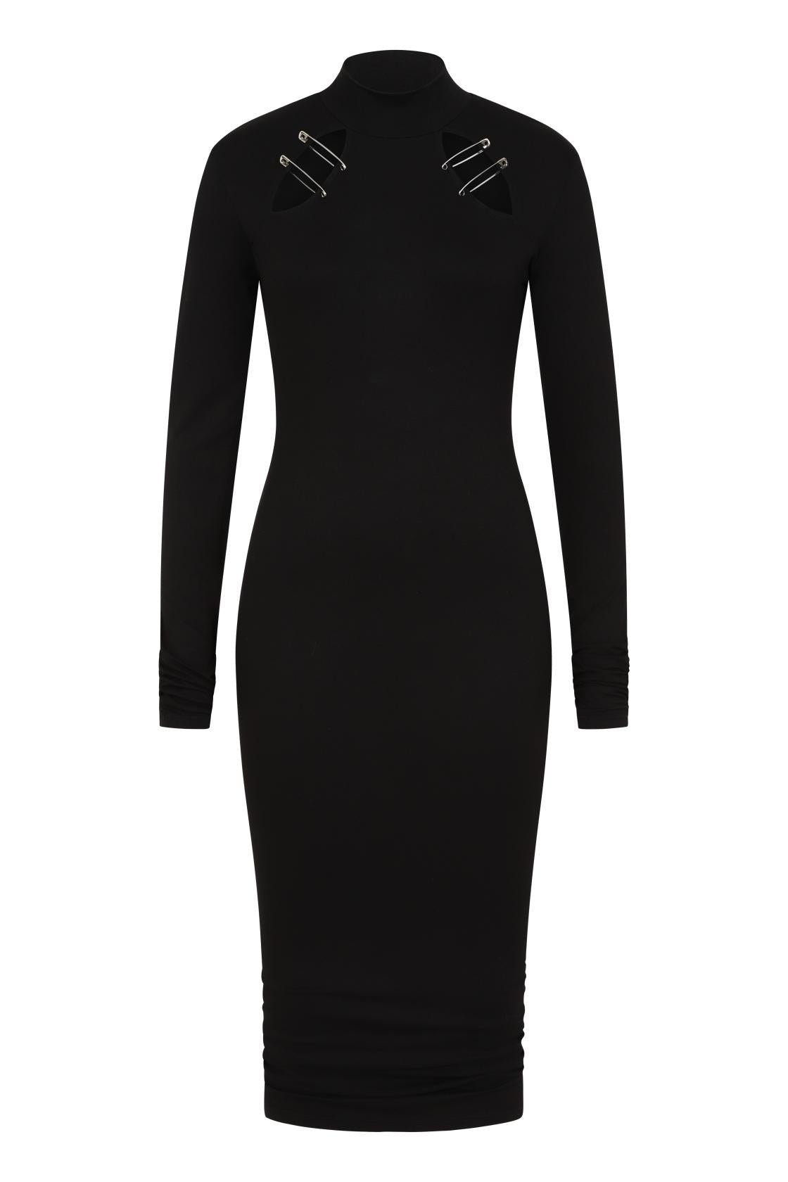 Necessary Evil Nyx Goth Midi Dress | Black Viscose Jersey Punk Style