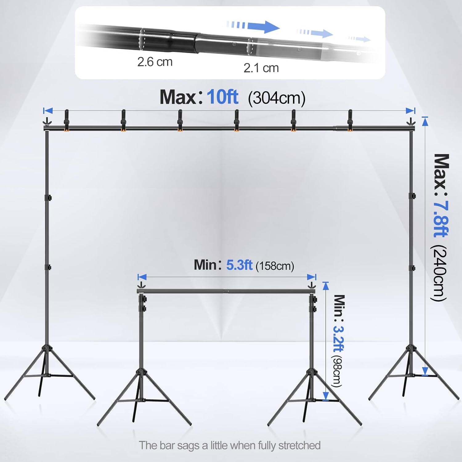 EMART 3x2.4m Backdrop Stand - Adjustable Photo Studio Support Kit