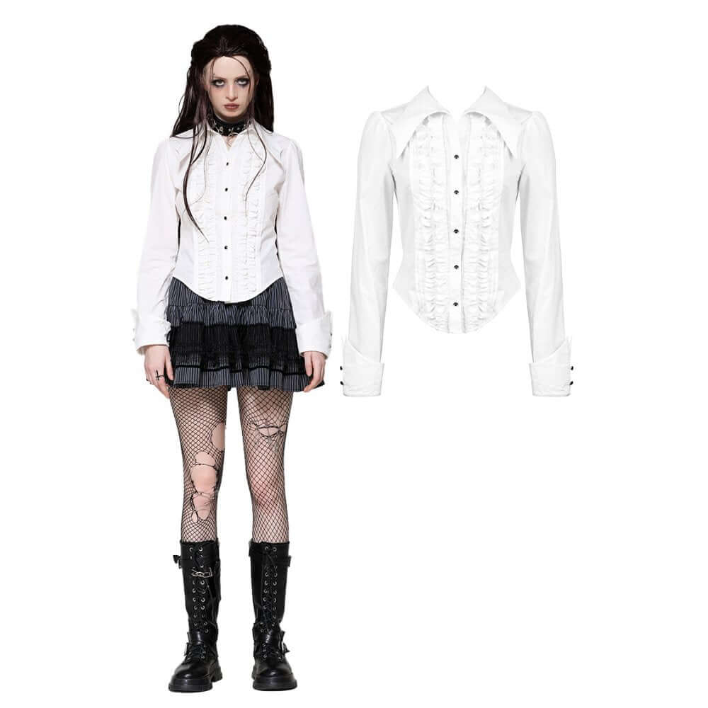 Dark in Love Queeny White Gothic Demon Shirt – Cotton Corset Top