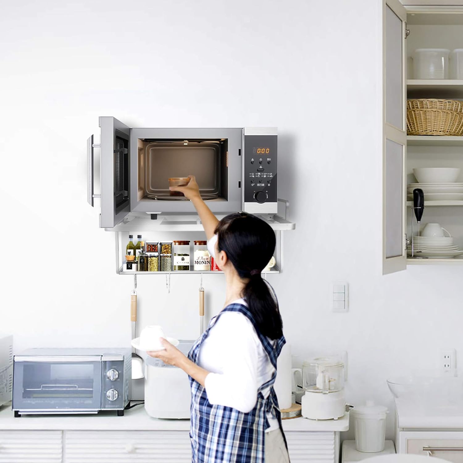 Massive Discounts 2-Tier Aluminum Wall Mounted Microwave Rack, 21.6in