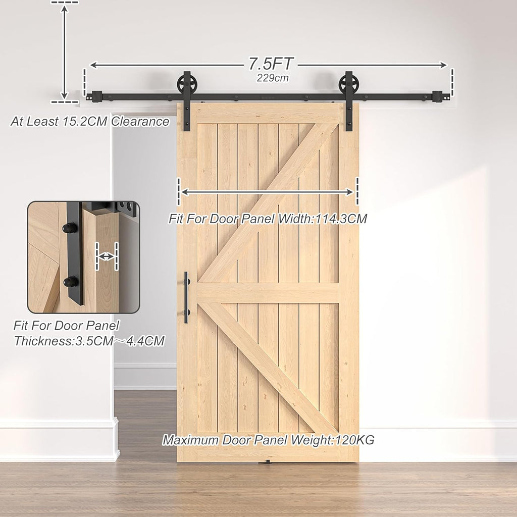 SANKEYTEW 7.5FT Sliding Barn Door Kit | Heavy Duty Large Wheel Track