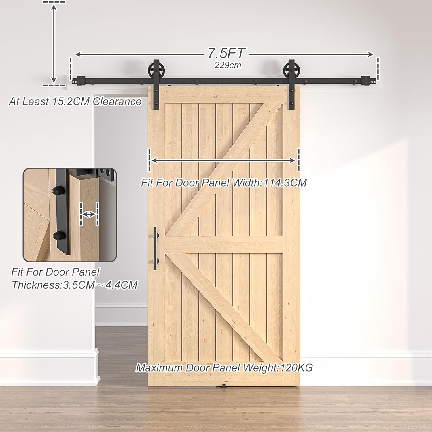 SANKEYTEW 7.5FT Sliding Barn Door Kit | Heavy Duty Large Wheel Track