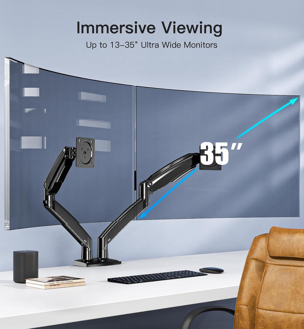 HUANUO Dual Monitor Arm – Heavy Duty Gas Spring Mount for 22-40 Inch Screens
