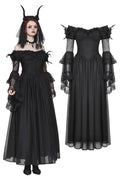 Dark in Love Millicent Black Tulle Feather Gothic Dress with Lace