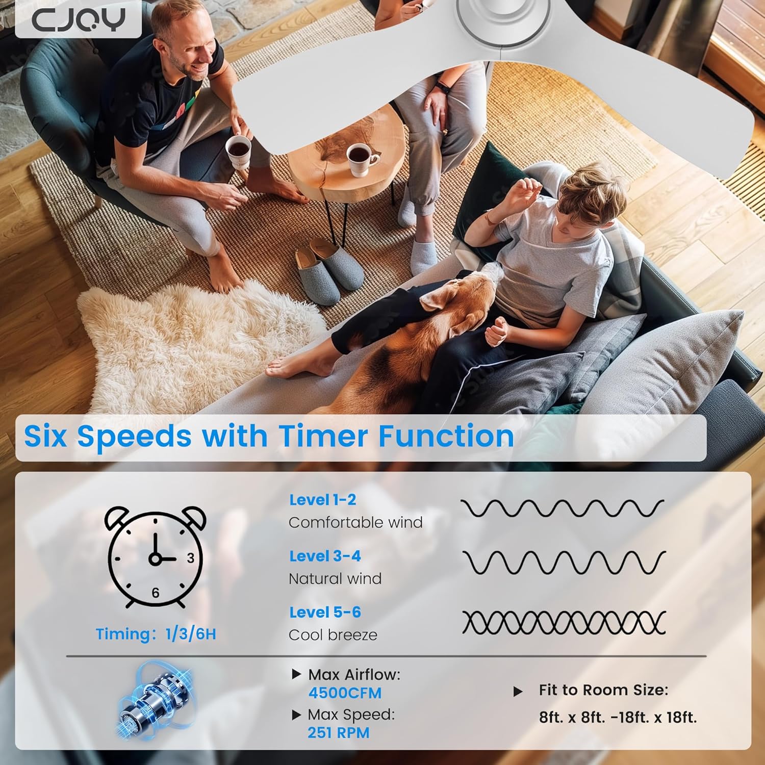 CJOY 42" White Ceiling Fan with Dimmable LED Light and Remote Control