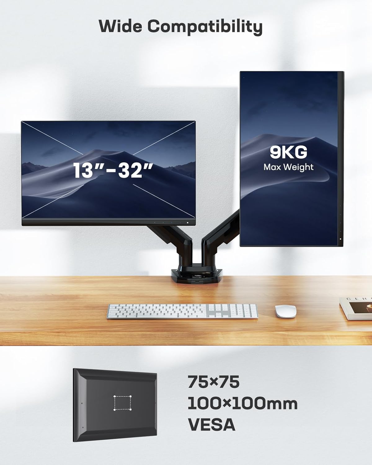 HUANUO Dual Monitor Arm – Gas Spring Desk Mount for 13–32" Screens