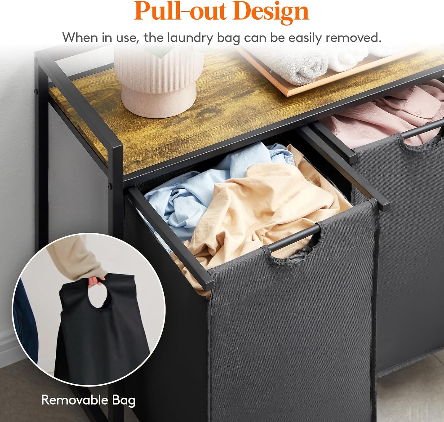 Lifewit 4-Section Laundry Hamper | 168L Pull-Out Sorter with Shelf