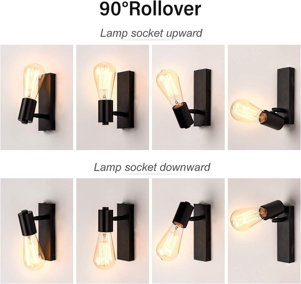 Massive Discounts Industrial Wall Sconce | Rotatable E27 Black 2-Pack