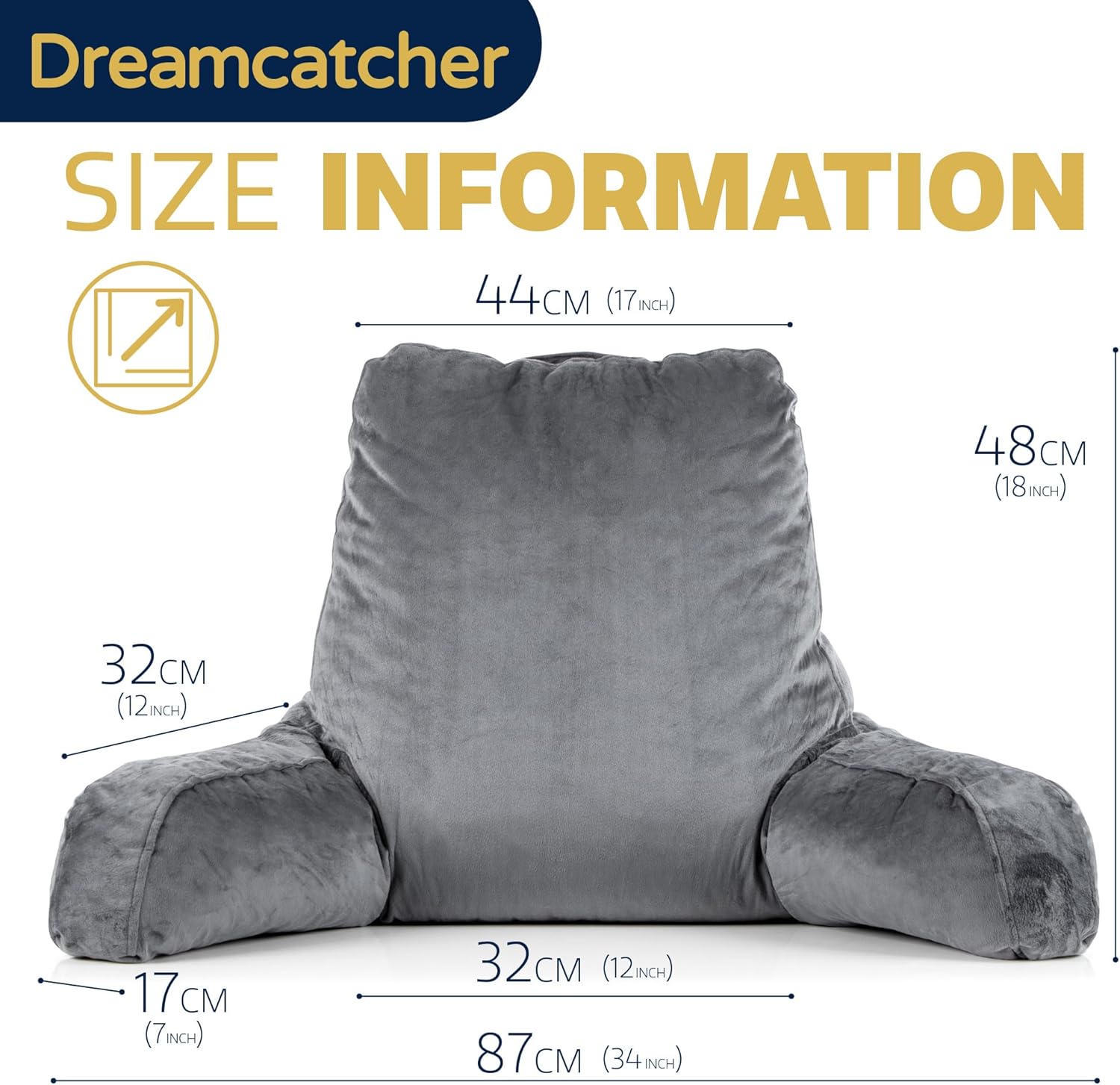 Dreamcatcher Grey Memory Foam Reading Pillow with Arm Support