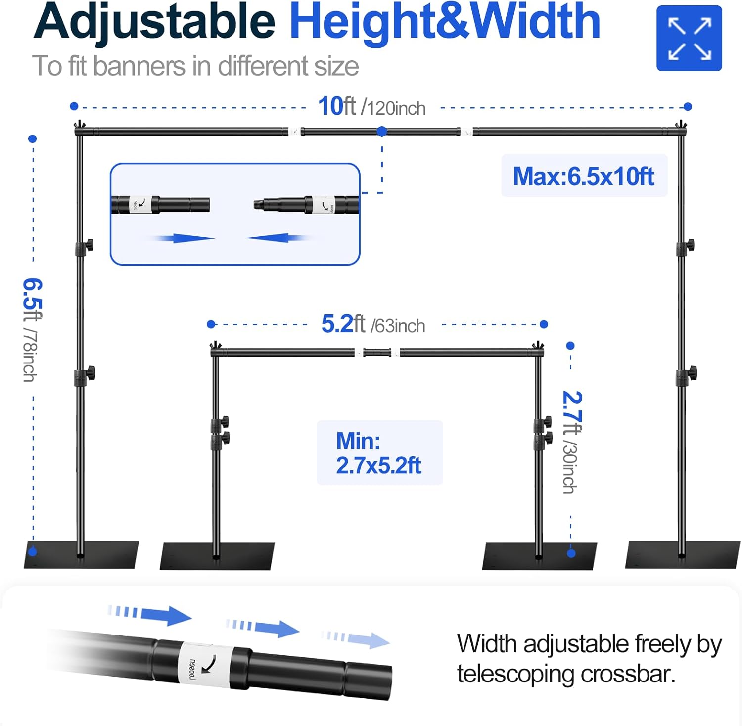 EMART Heavy Duty Backdrop Stand – 2x3m Adjustable Background Frame
