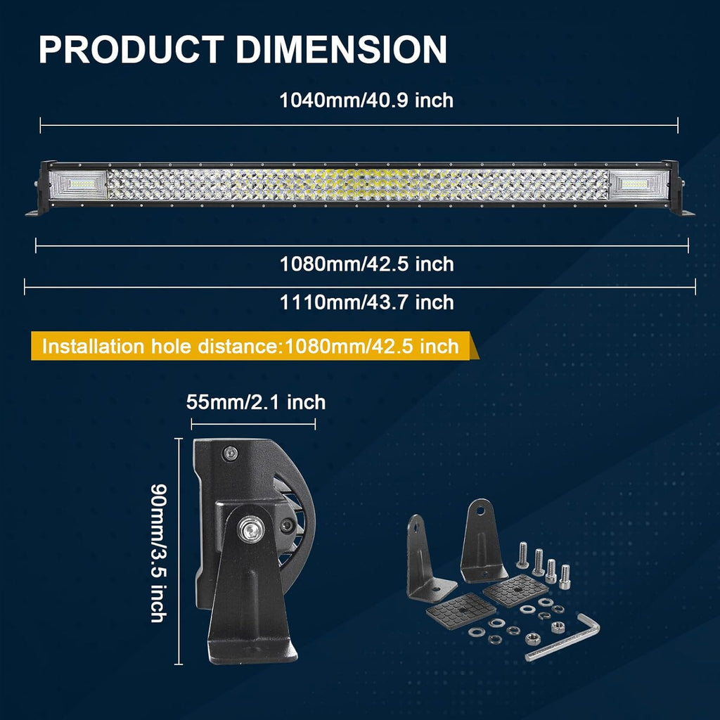 RIGIDON 42'' Slim LED Light Bar - 540W Waterproof Off-Road Combo Beam