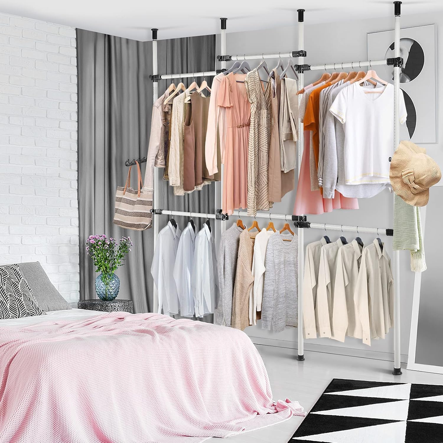Massive Discounts Heavy Duty Telescopic Garment Rack - 10.8ft Adjustable
