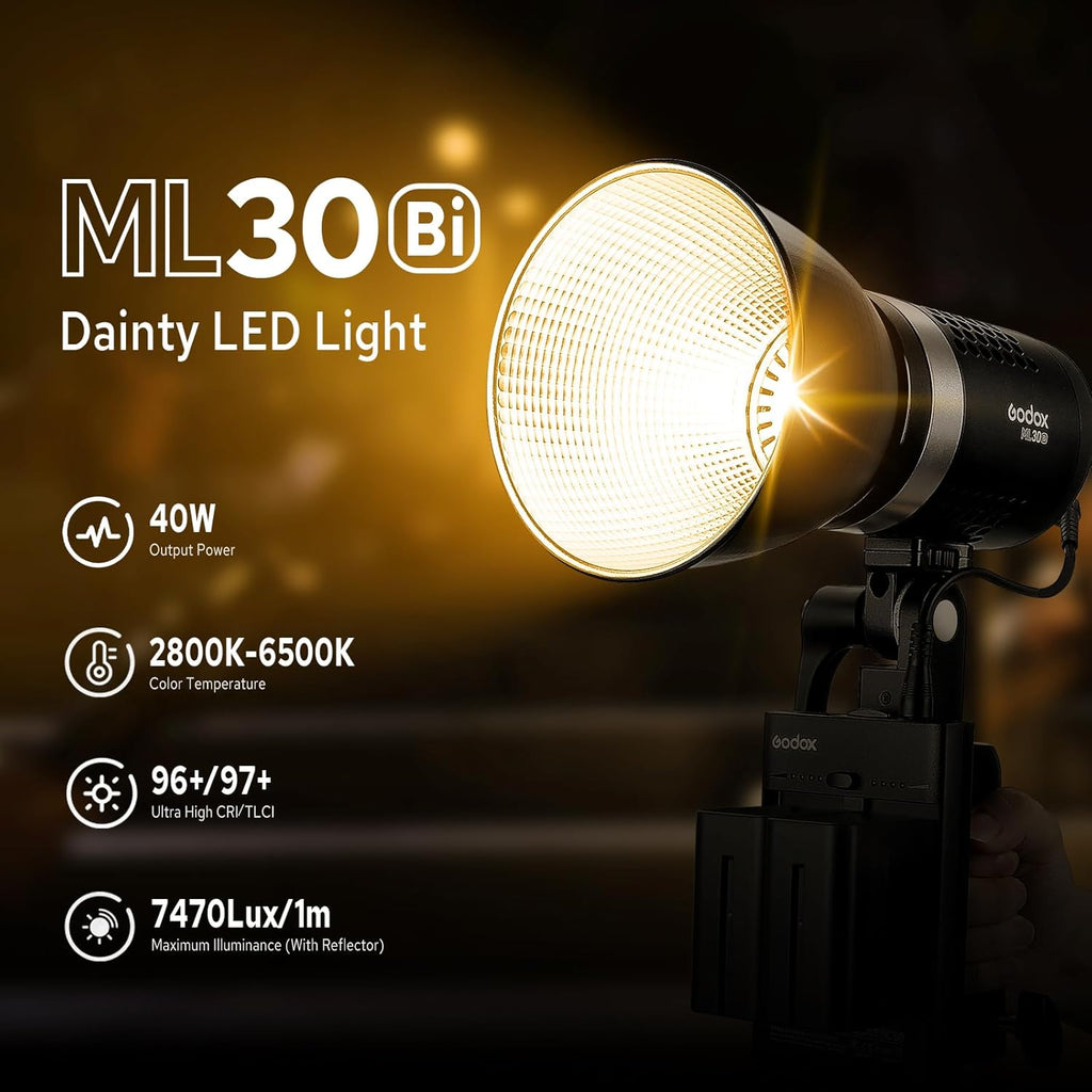 Godox ML30Bi 40W Bi-Color LED Video Light | 2800-6500K Portable Light