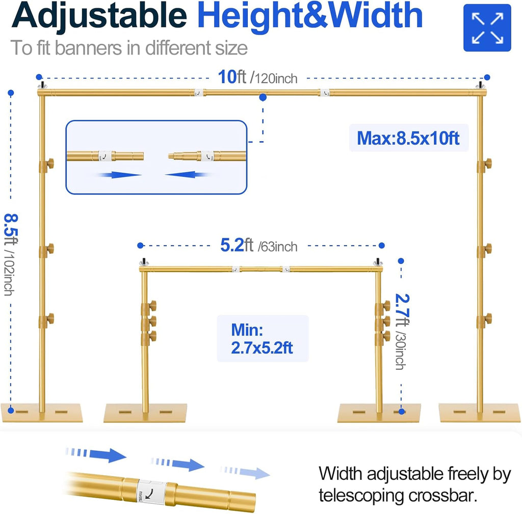 EMART Gold Backdrop Stand – 8.5x10ft Adjustable Heavy Metal Frame