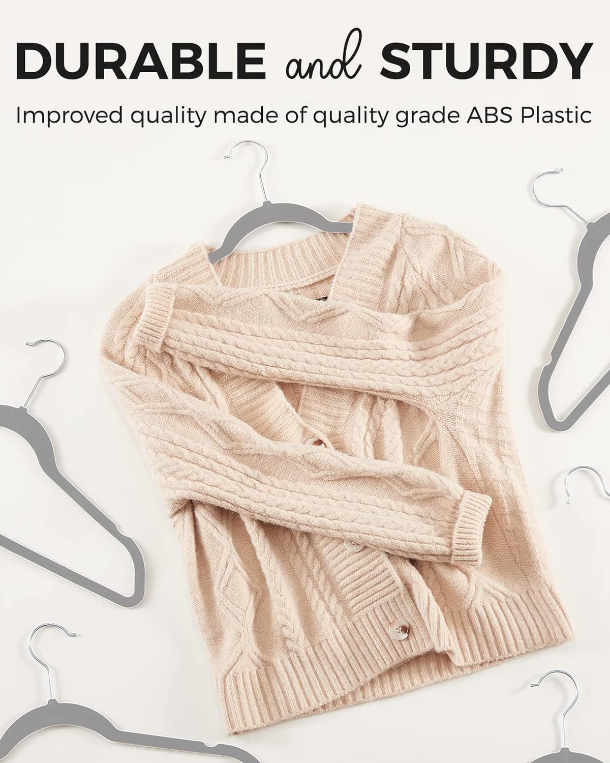 HOUSE DAY 60-Pack Grey Velvet Hangers – Non-Slip Space-Saving Design