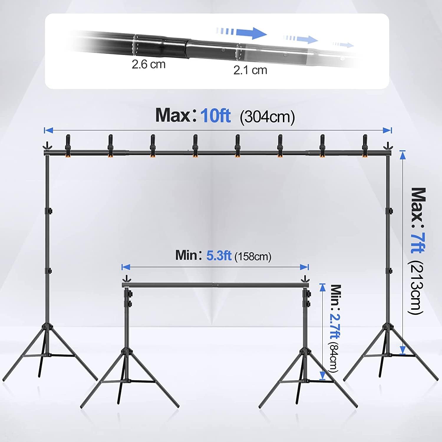EMART 2x3m Backdrop Stand Kit | Retractable Crossbar & Tripod Stand