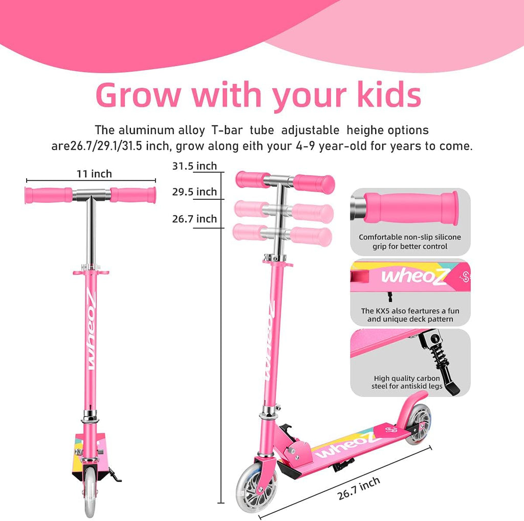 WheoZ Kids 2-Wheel Kick Scooter – Folding Design with LED Light Up Wheels