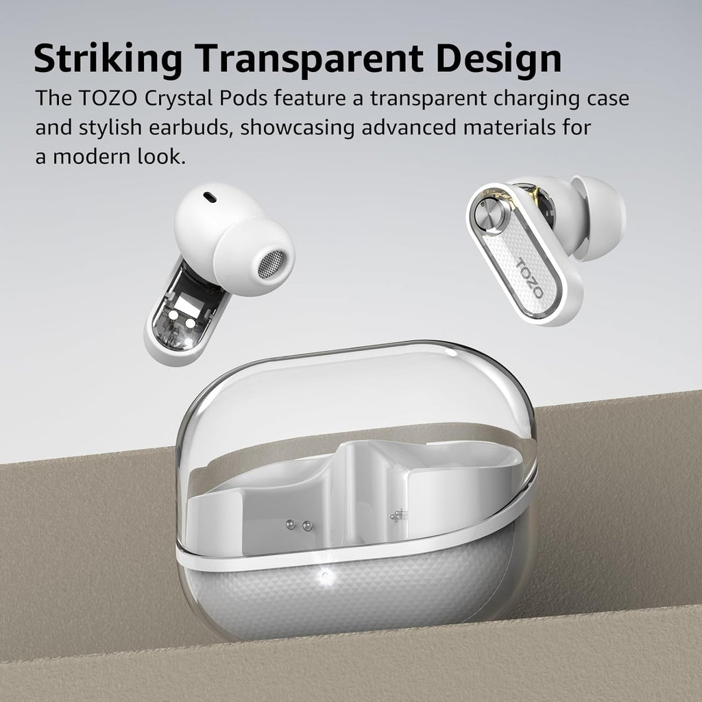 TOZO Crystal Pods Hybrid Active Noise Cancelling Wireless Earbuds - IPX5