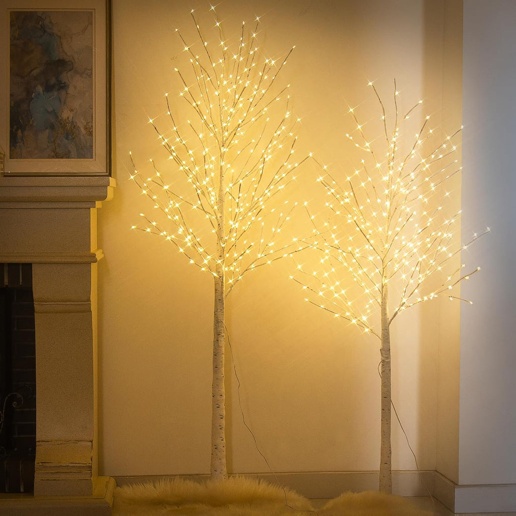 EAMBRITE Pre-Lit Birch Tree Set | 5FT & 6FT Dimmable White LED Twig Trees