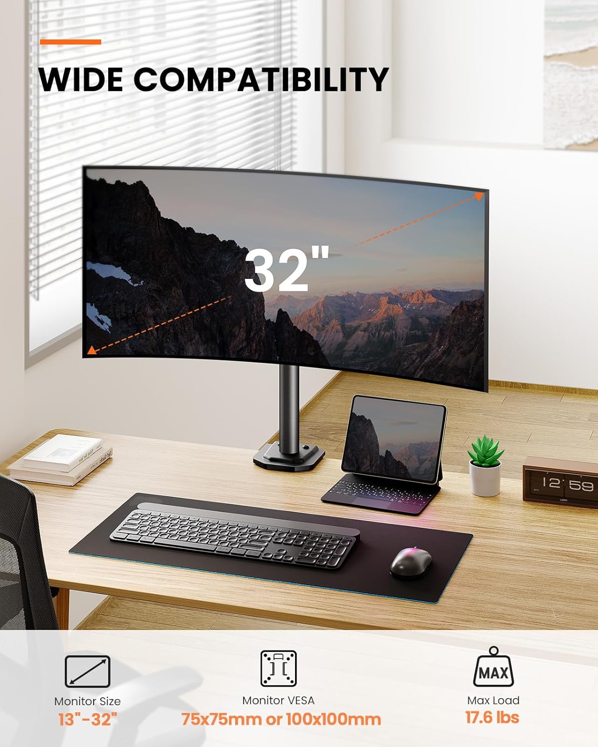 ErGear Single Monitor Stand | 13-32 Inch VESA Desk Mount | 8kg Capacity
