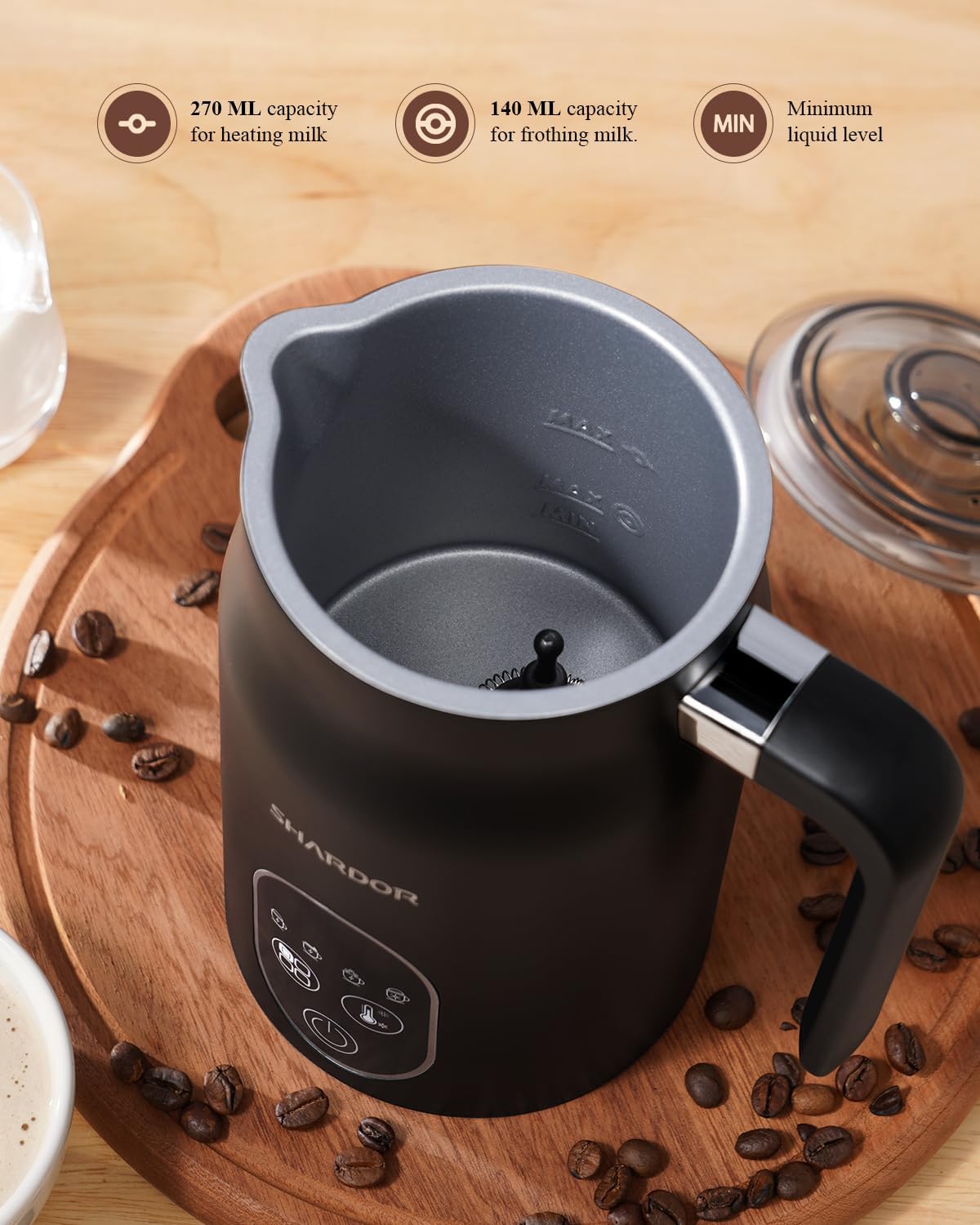 SHARDOR 4-in-1 Electric Milk Frother and Steamer with LED Display