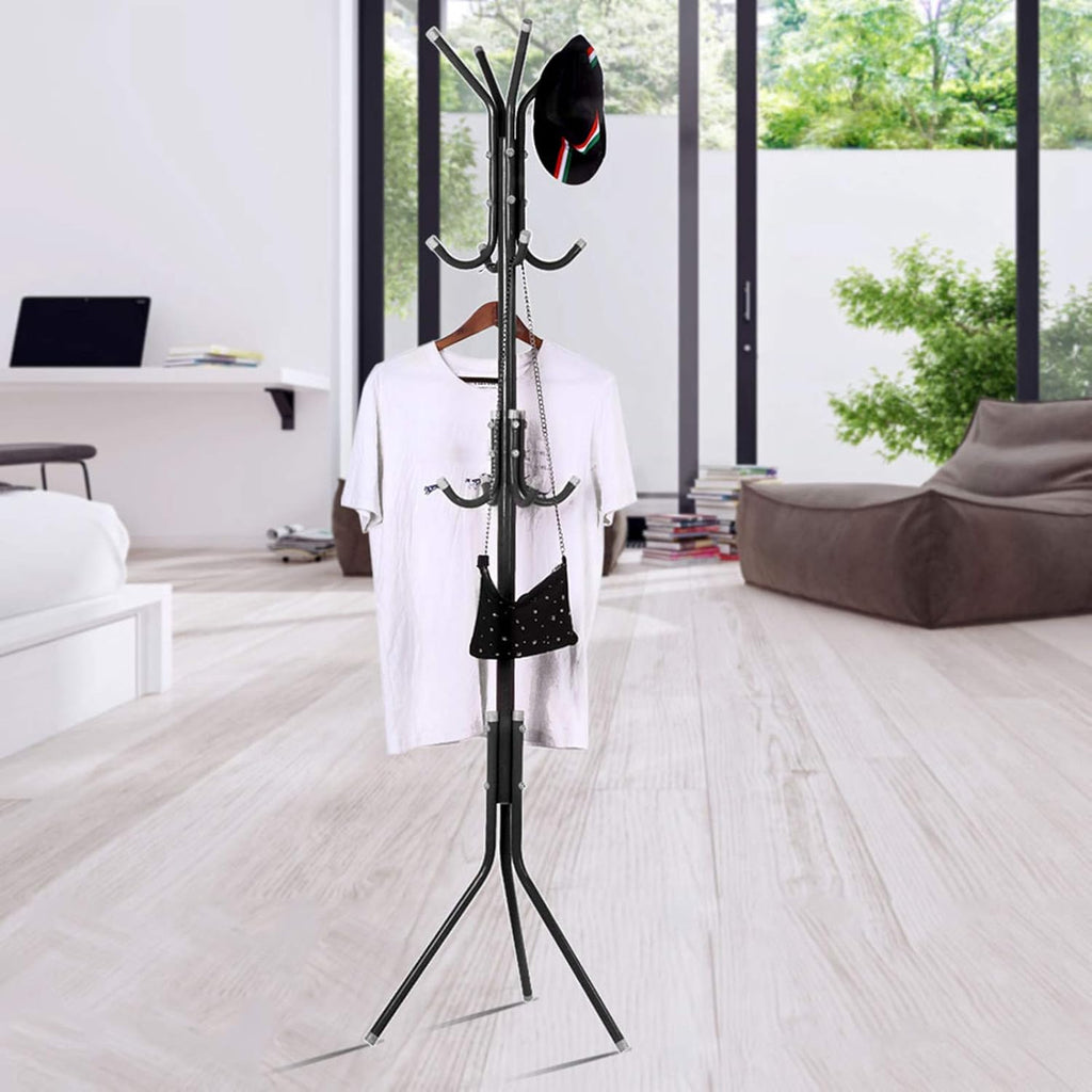 Massive Discounts Steel Standing Coat Rack – 12 Hooks, 68.5in, Black