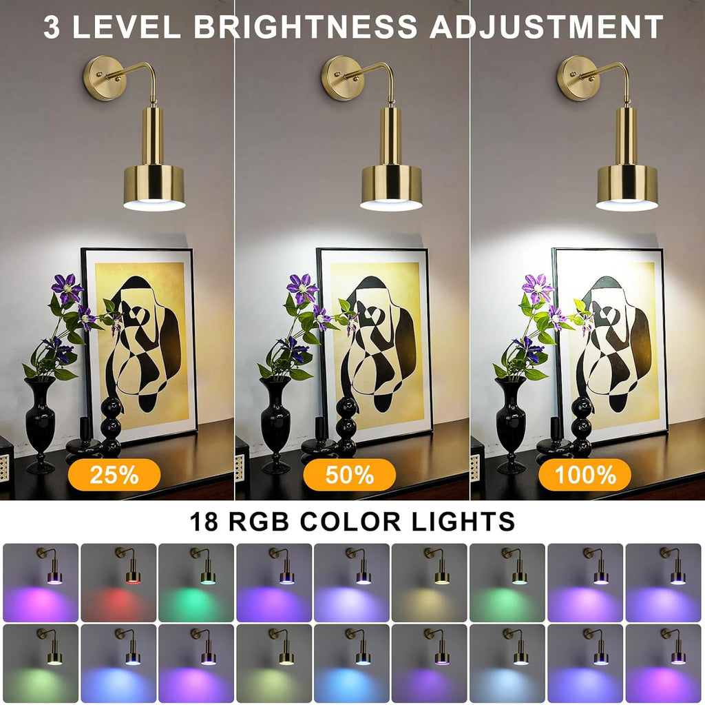 Lightsjoy RGB Wireless Wall Sconce – Rechargeable Magnetic Gold Lamp