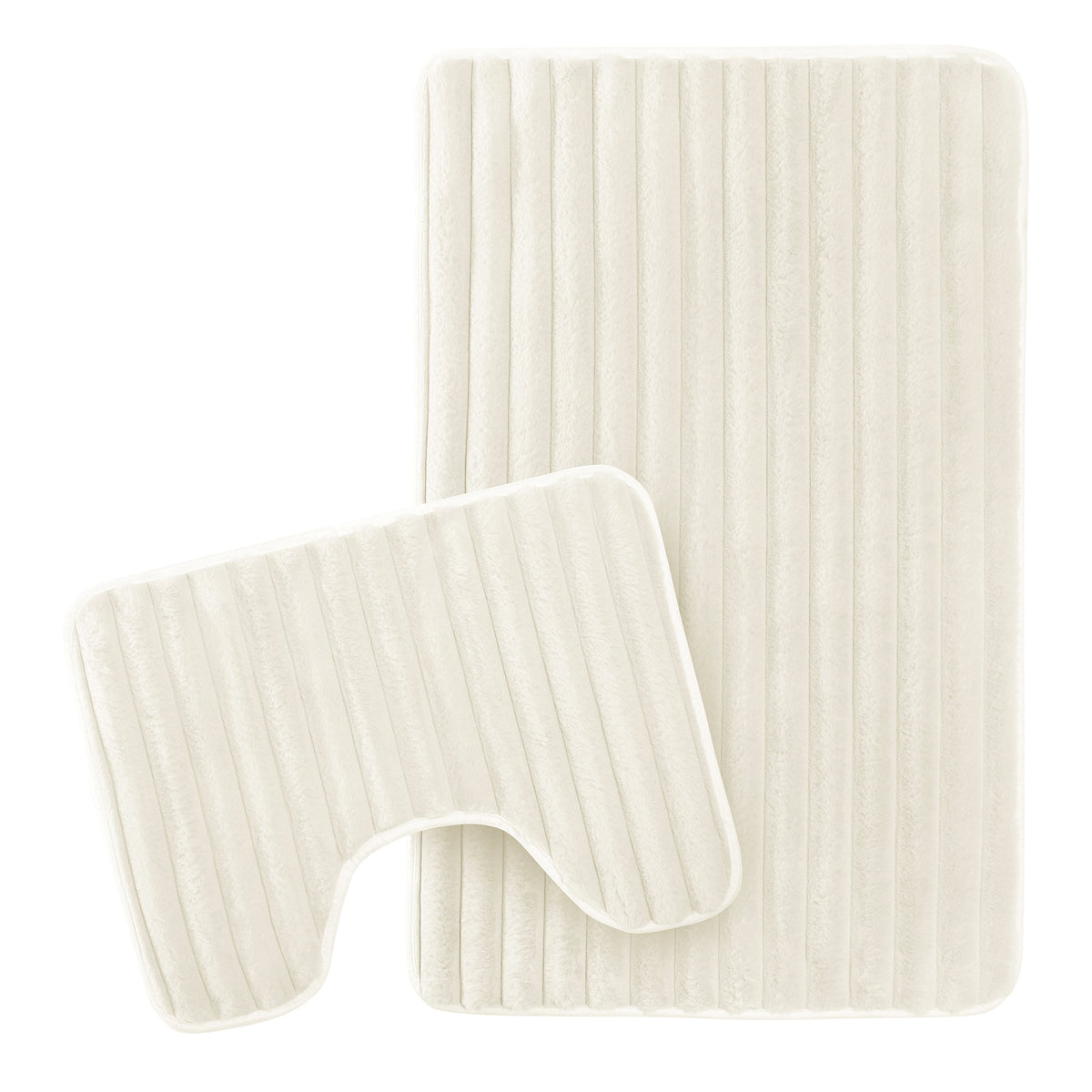 OLIVIA ROCCO 2 Piece Ribbed Bath Mat Set – Non-Slip Absorbent Cream Mats