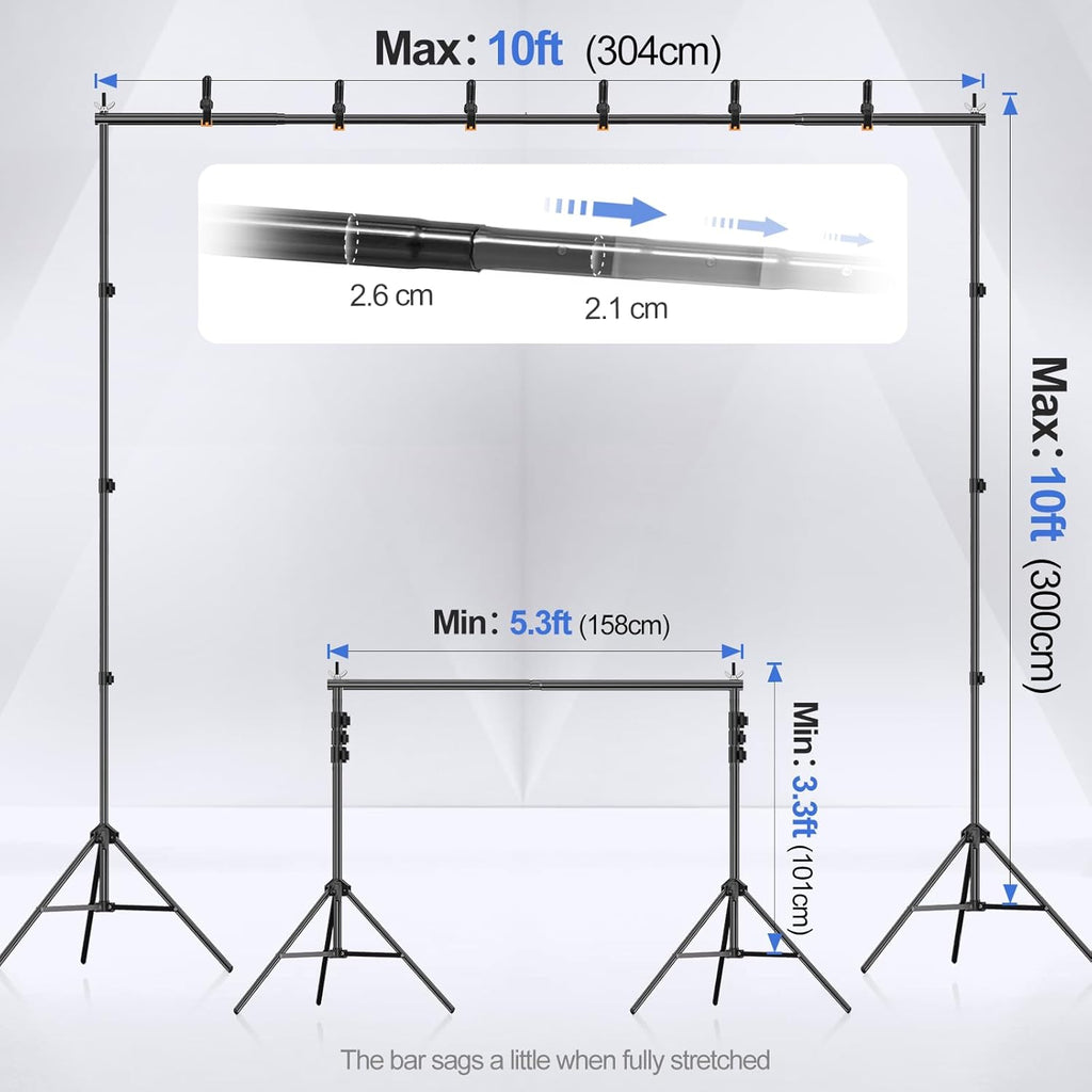 EMART 3x3m Backdrop Stand Kit - Adjustable Photo Studio Support with 8 Clamps