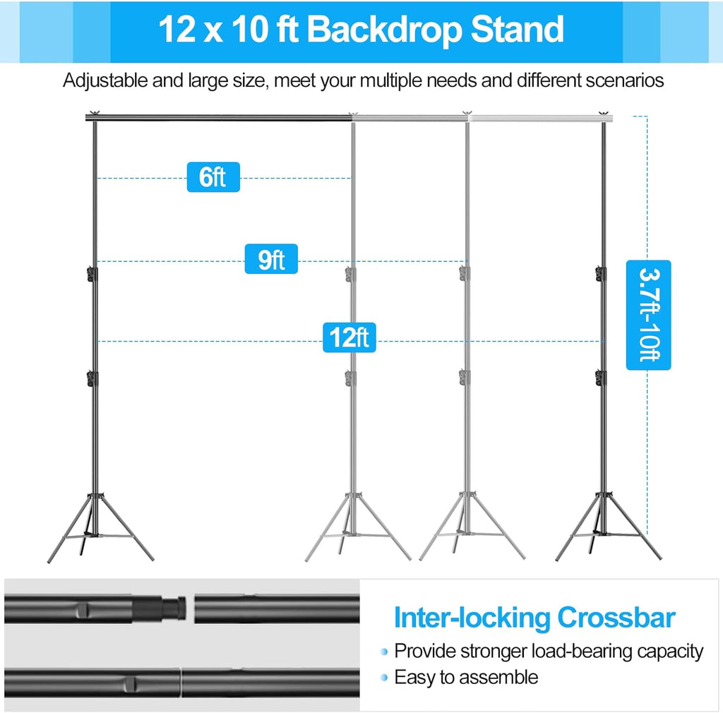 EMART Heavy Duty Backdrop Stand Kit | 3x3.6m Adjustable Photo Frame