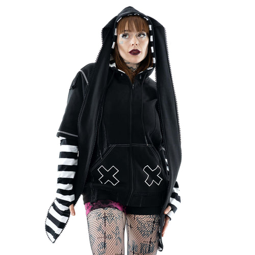 Cupcake Cult Hypno Bunny Hood – Black & White Cotton Blend Hooded Scarf