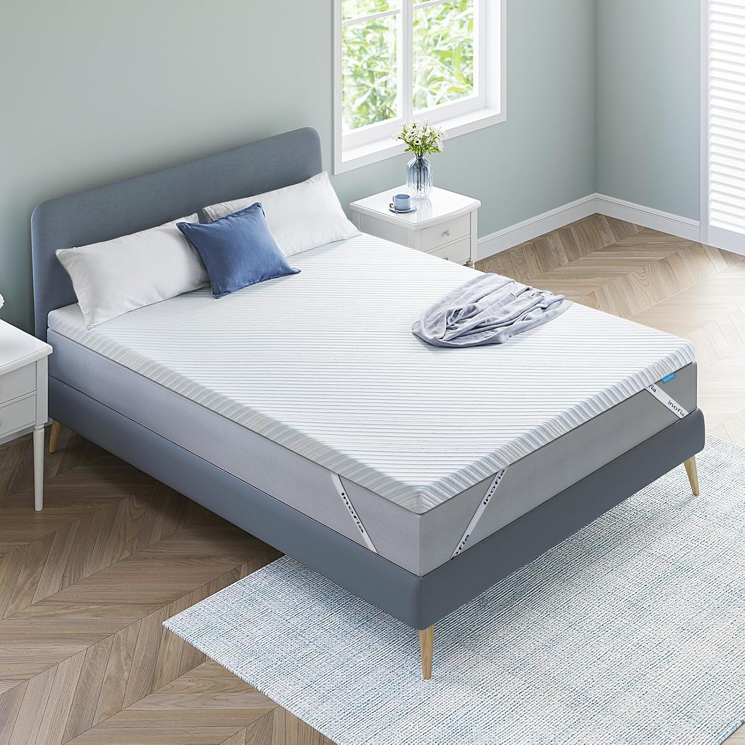 Inofia Double Gel Memory Foam Mattress Topper | 7cm Dual Layer with Cover