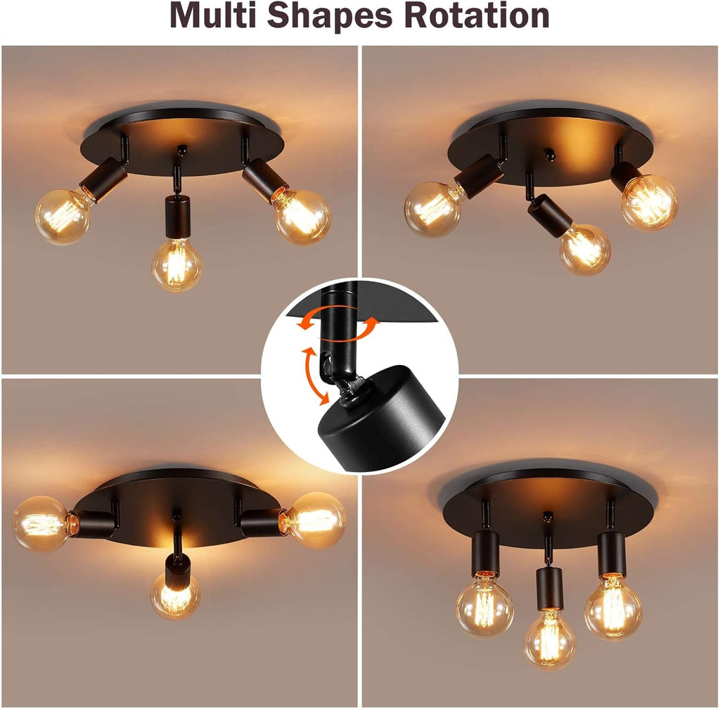 Lightsjoy 3-Way Rotatable Black Ceiling Spot Light | Vintage E27 Metal