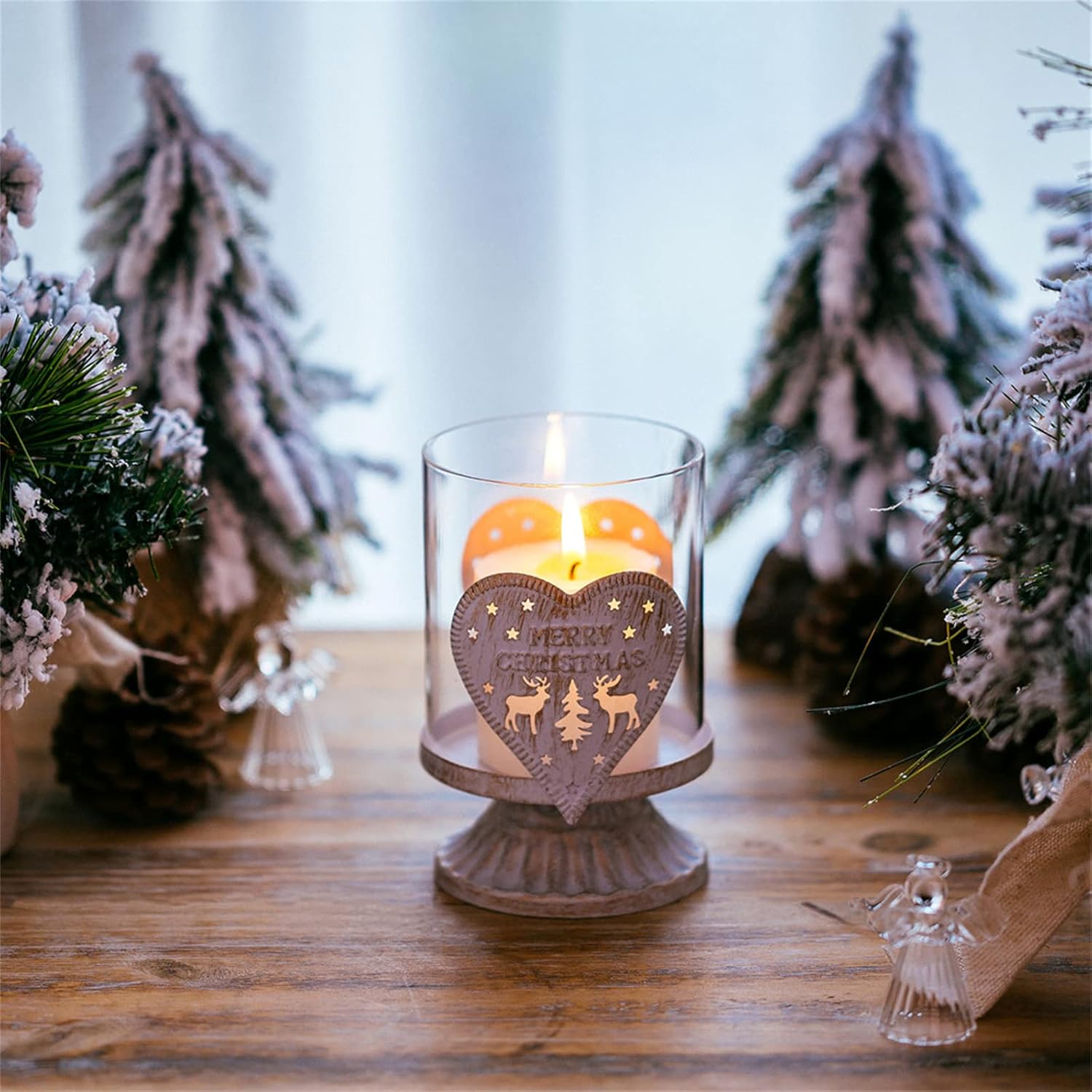 Sziqiqi Vintage Metal Pillar Candle Holders | Set of 2 Shabby Chic Decor