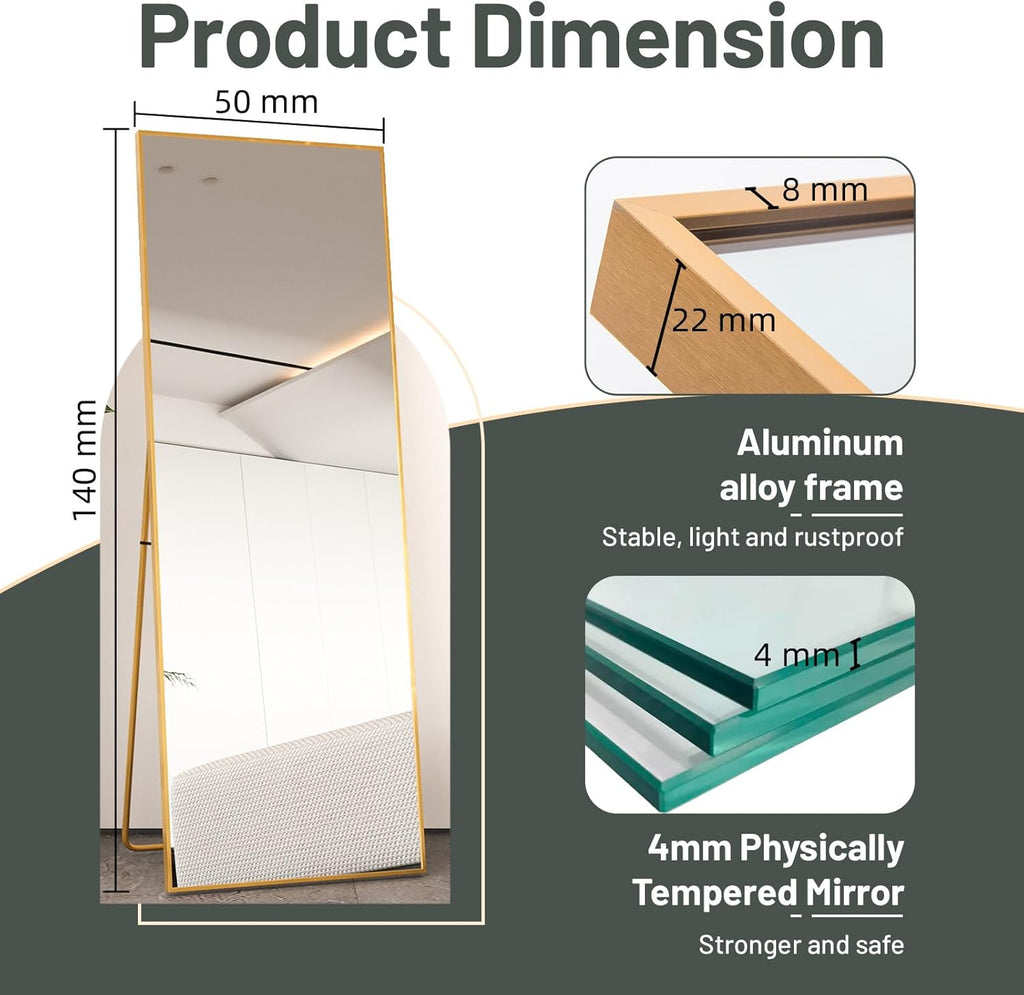 Beauty4U Full Length Mirror | 140x50cm Gold Aluminum Floor Mirror