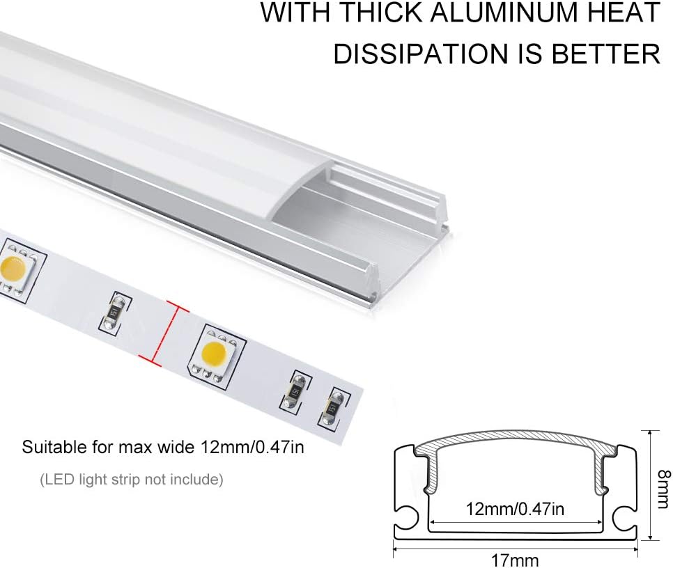LightingWill LED Aluminum Channel U-Shape 3.3ft Silver Diffuser 6-Pack