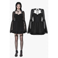Dark in Love Greta Gothic Lace-Up Mesh Dress – Black Bell Sleeve