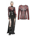 Dark in Love Carson Black and Red Tie-Dye Mesh Gothic Basic Top